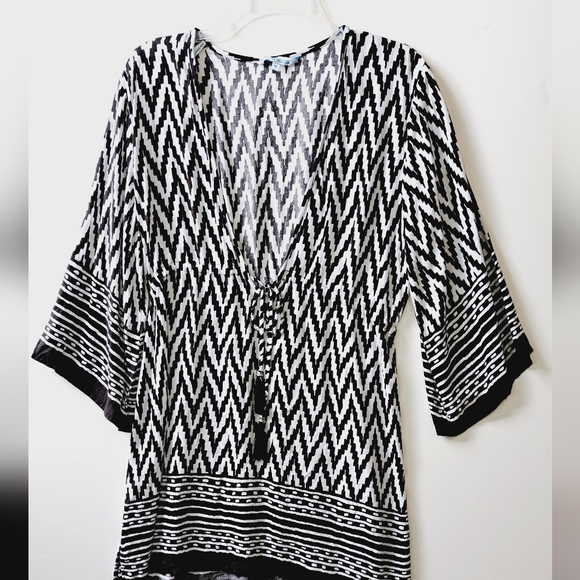 Blue Island Beach Swim Cover Up Size Medium Drawstring Waist V Neck Pullover - Picture 9 of 15